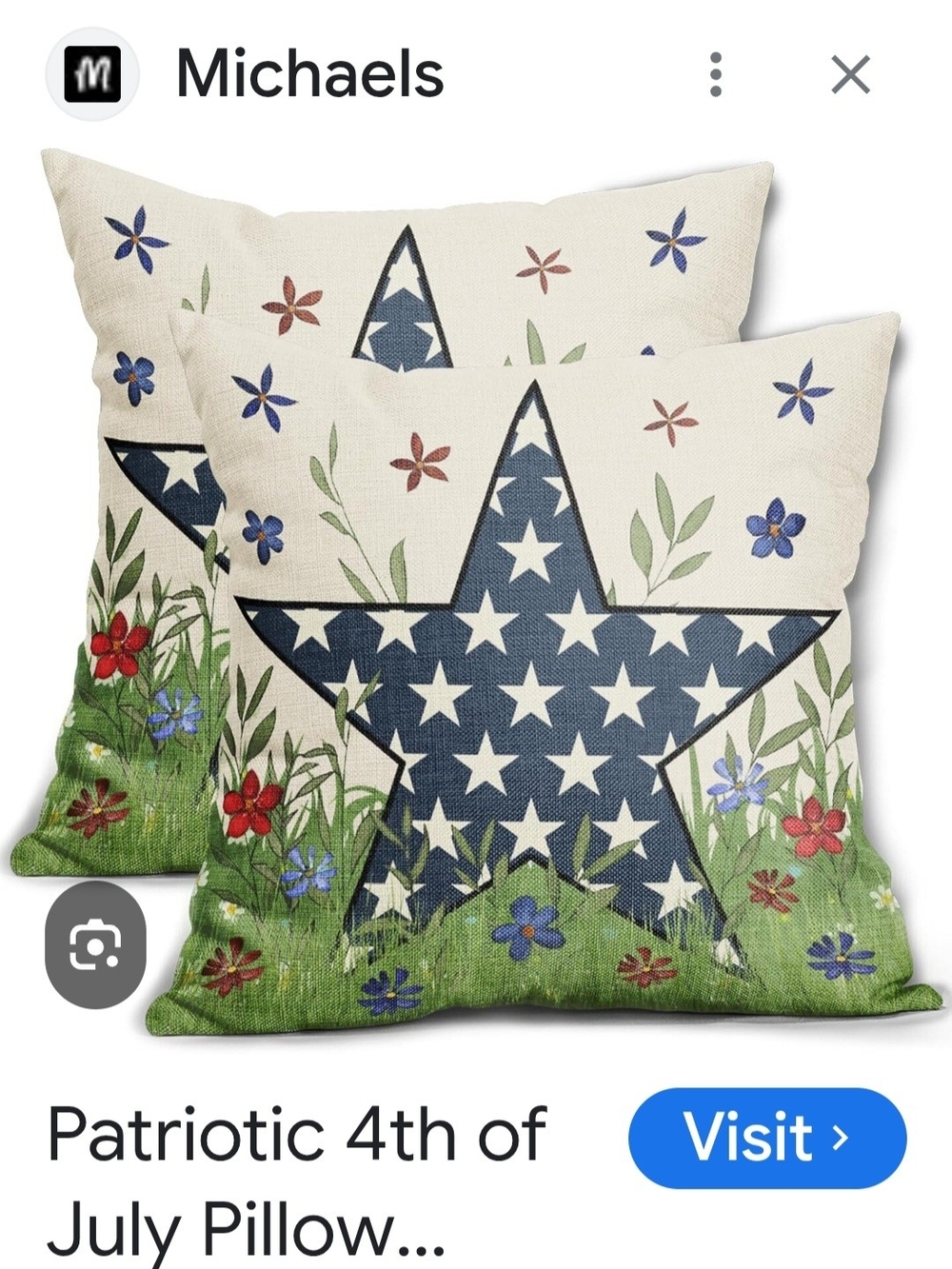 Michaels Navy Star & Floral Accent Pillow Covers (2) in Cream and Green - NEW